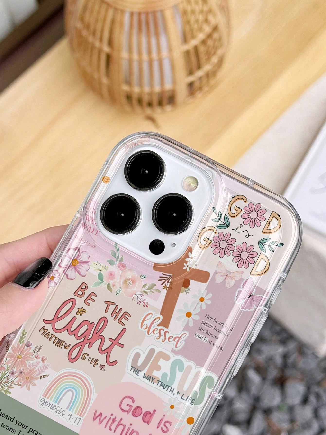1pc Retro Newspaper Collage Religious Jesus, God, Floral, Smile Pattern Wavy Frame Silicone Anti-Drop Clear Phone Case Compatible With IPhone 11/12/13/14/15 Pro Max