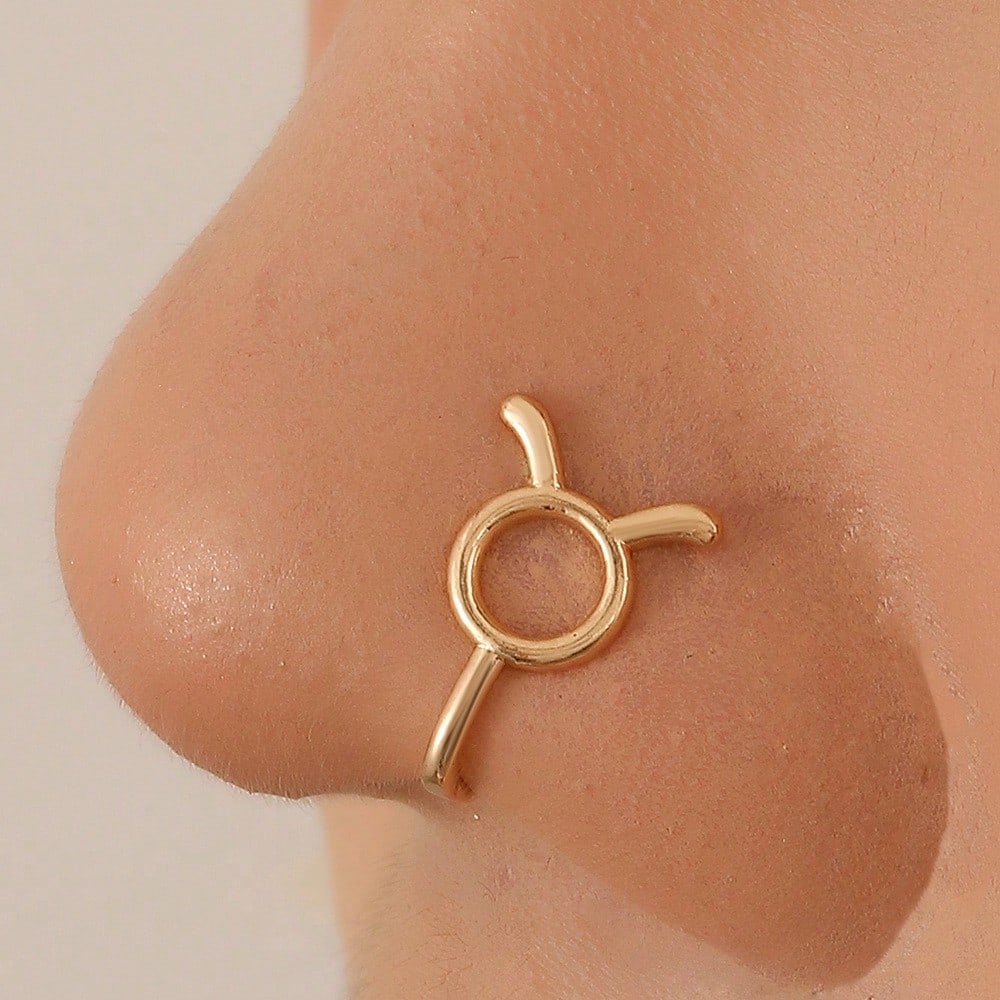 1pc Retro Punk Hip-Hop 12 Zodiac Fake Nose Ring, Women's Body Jewelry Accessory, Suitable For Daily Wear, Minimalist Versatile Gift For Holiday/Birthday, No Piercing Nose Clip