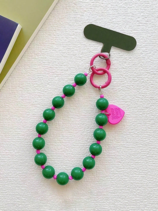1pc Retro Sweet Girl Heart Beaded Phone Lanyard, Smartphone Anti-Lost Wrist Strap Decor, Suitable For Phone Case Or Car Key Chain