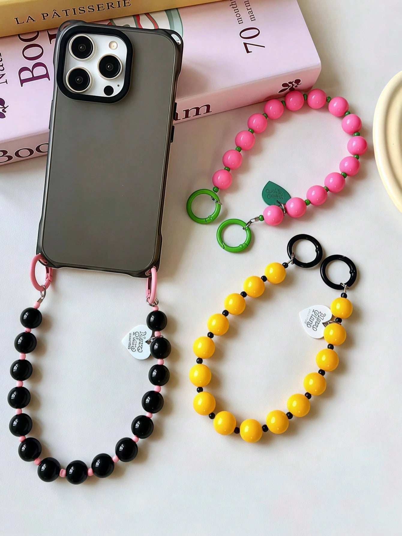 1pc Retro Sweet Girl Heart Beaded Phone Lanyard, Smartphone Anti-Lost Wrist Strap Decor, Suitable For Phone Case Or Car Key Chain