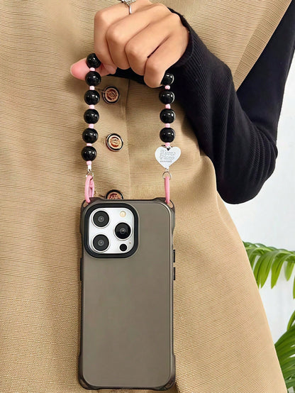 1pc Retro Sweet Girl Heart Beaded Phone Lanyard, Smartphone Anti-Lost Wrist Strap Decor, Suitable For Phone Case Or Car Key Chain
