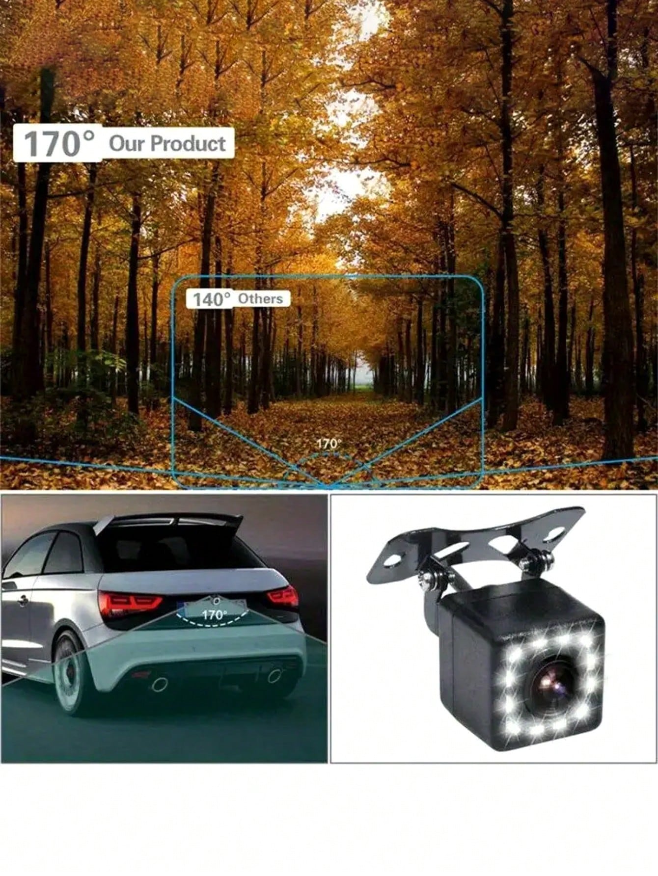 1pc Reversible Image Night Vision 12LED Automatic Camera High Definition CCD Automatic Front View Camera Wide Angle Car Rear View Backup Camera RV Reverse Parking Assist