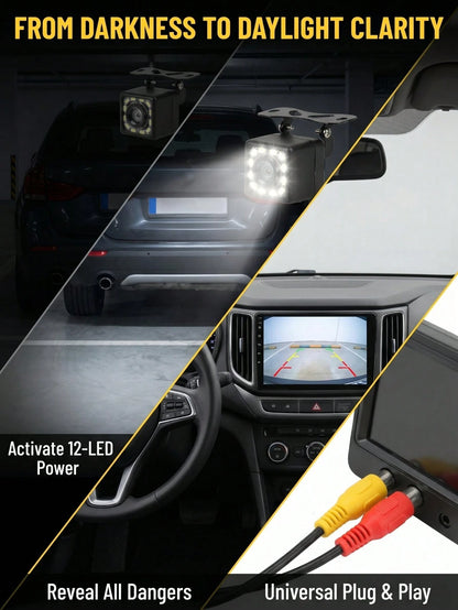 1pc Reversible Image Night Vision 12LED Automatic Camera High Definition CCD Automatic Front View Camera Wide Angle Car Rear View Backup Camera RV Reverse Parking Assist