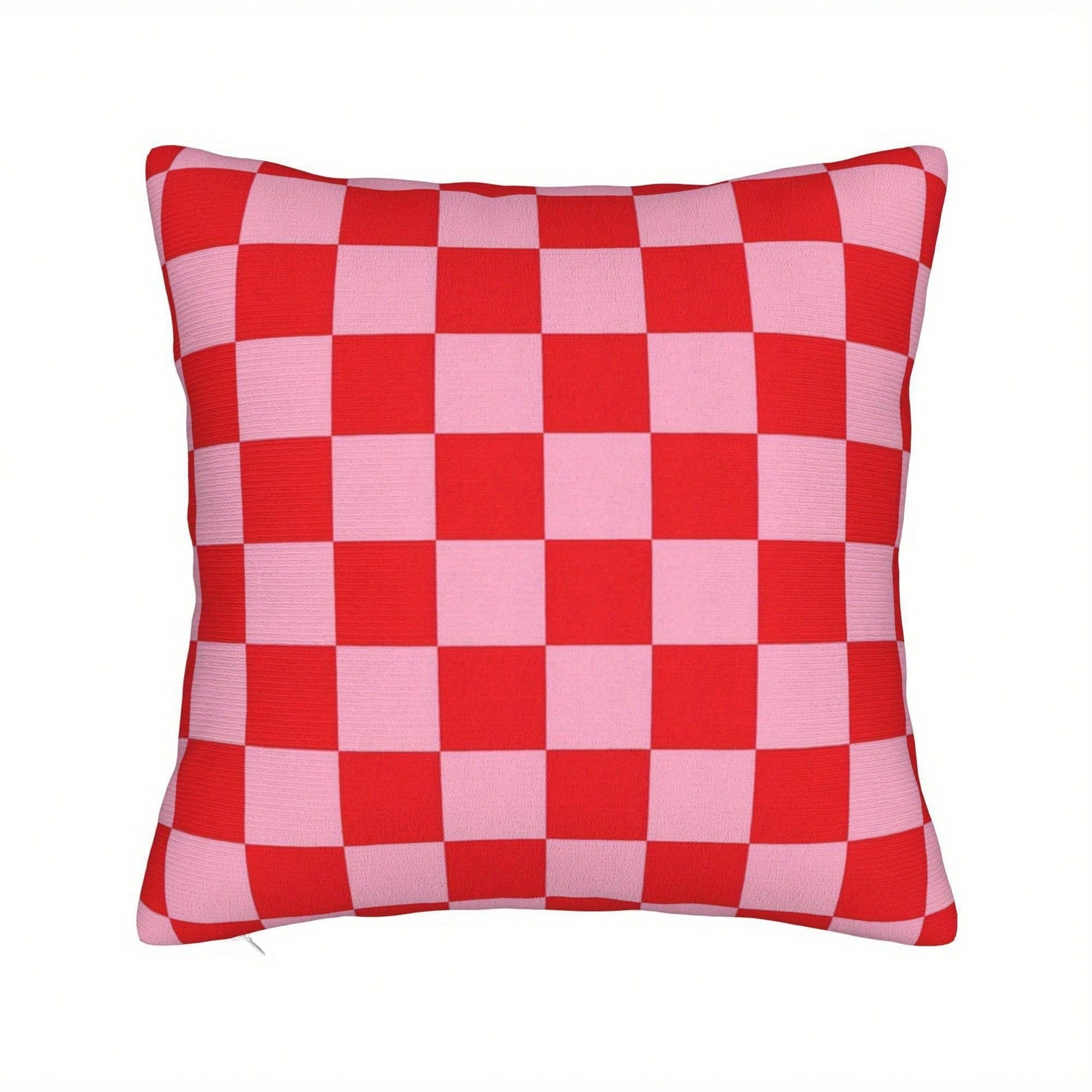 1pc Reversible Plaid Pink And Red Cushion Cover, Sofa Pillowcase With Hidden Zipper, Machine Washable, Perfect For Living Room, Bedroom Or Car Decor, Plaid Pattern, Durable Pillowcase, Pillow Insert N