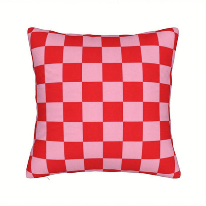 1pc Reversible Plaid Pink And Red Cushion Cover, Sofa Pillowcase With Hidden Zipper, Machine Washable, Perfect For Living Room, Bedroom Or Car Decor, Plaid Pattern, Durable Pillowcase, Pillow Insert N