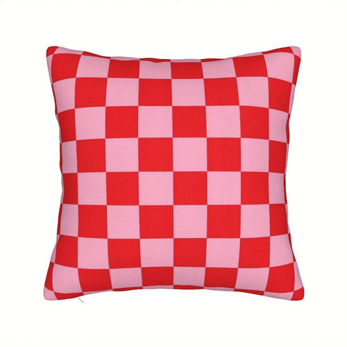 1pc Reversible Plaid Pink And Red Cushion Cover, Sofa Pillowcase With Hidden Zipper, Machine Washable, Perfect For Living Room, Bedroom Or Car Decor, Plaid Pattern, Durable Pillowcase, Pillow Insert N