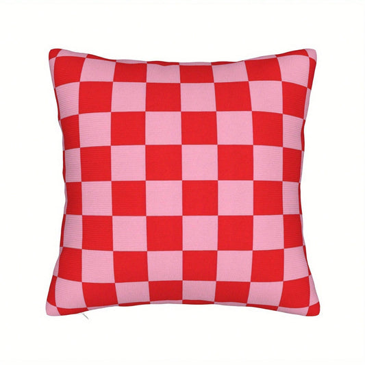 1pc Reversible Plaid Pink And Red Cushion Cover, Sofa Pillowcase With Hidden Zipper, Machine Washable, Perfect For Living Room, Bedroom Or Car Decor, Plaid Pattern, Durable Pillowcase, Pillow Insert N