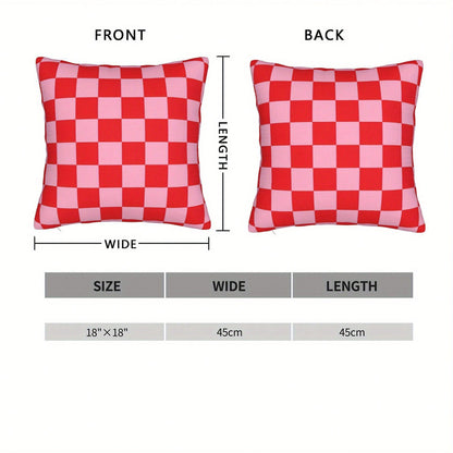 1pc Reversible Plaid Pink And Red Cushion Cover, Sofa Pillowcase With Hidden Zipper, Machine Washable, Perfect For Living Room, Bedroom Or Car Decor, Plaid Pattern, Durable Pillowcase, Pillow Insert N