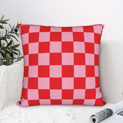 1pc Reversible Plaid Pink And Red Cushion Cover, Sofa Pillowcase With Hidden Zipper, Machine Washable, Perfect For Living Room, Bedroom Or Car Decor, Plaid Pattern, Durable Pillowcase, Pillow Insert N