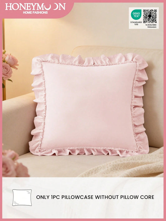 1pc Romantic French Style Ruffle Quilted Envelope Pillowcase (Without Filling), Fashionable Romantic Decorative Throw Pillow Cover, Suitable For Bedroom/Dorm/Sofa/Bench, Gift For Loved Ones And Friend