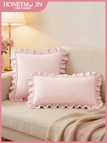 1pc Romantic French Style Ruffle Quilted Envelope Pillowcase (Without Filling), Fashionable Romantic Decorative Throw Pillow Cover, Suitable For Bedroom/Dorm/Sofa/Bench, Gift For Loved Ones And Friend