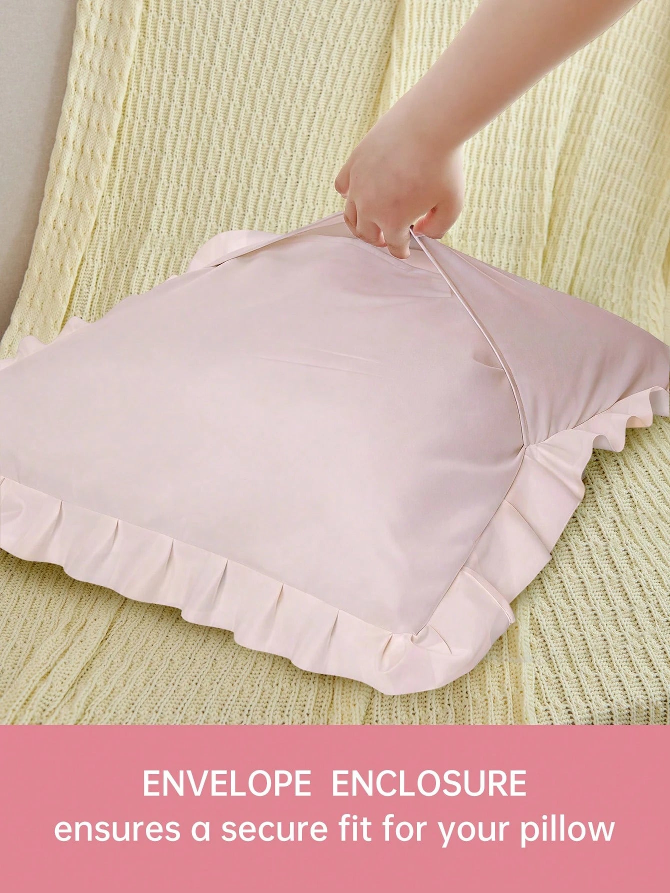 1pc Romantic French Style Ruffle Quilted Envelope Pillowcase (Without Filling), Fashionable Romantic Decorative Throw Pillow Cover, Suitable For Bedroom/Dorm/Sofa/Bench, Gift For Loved Ones And Friend
