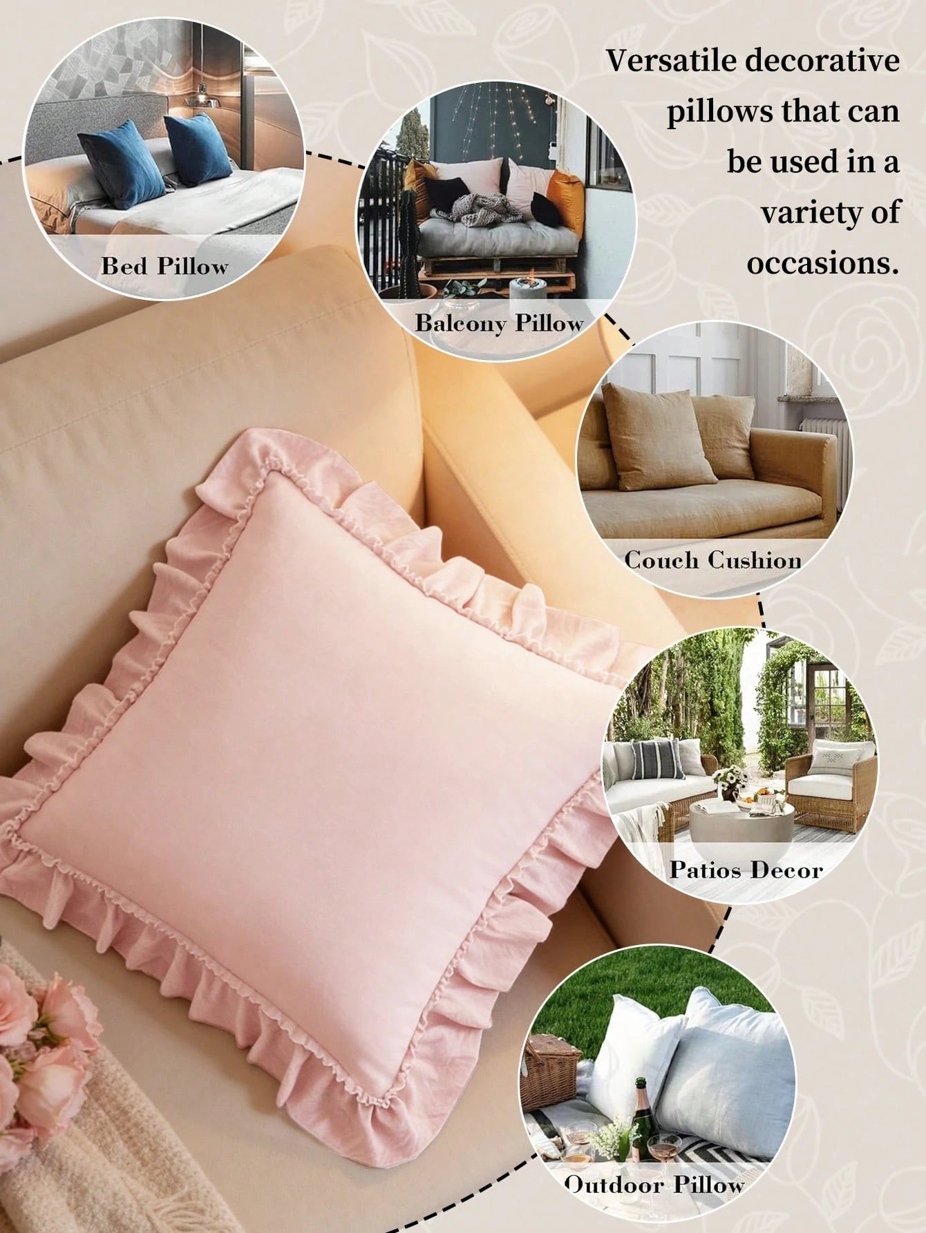 1pc Romantic French Style Ruffle Quilted Envelope Pillowcase (Without Filling), Fashionable Romantic Decorative Throw Pillow Cover, Suitable For Bedroom/Dorm/Sofa/Bench, Gift For Loved Ones And Friend