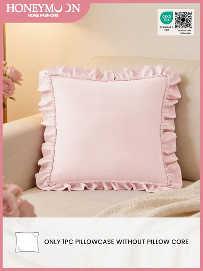 1pc Romantic French Style Ruffle Quilted Envelope Pillowcase (Without Filling), Fashionable Romantic Decorative Throw Pillow Cover, Suitable For Bedroom/Dorm/Sofa/Bench, Gift For Loved Ones And Friend