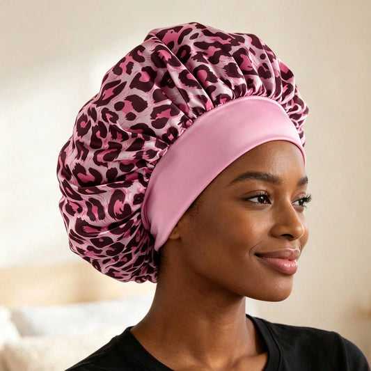 1pc Satin Sleep Cap, Leopard Print, Suitable For Wearing During Sleep