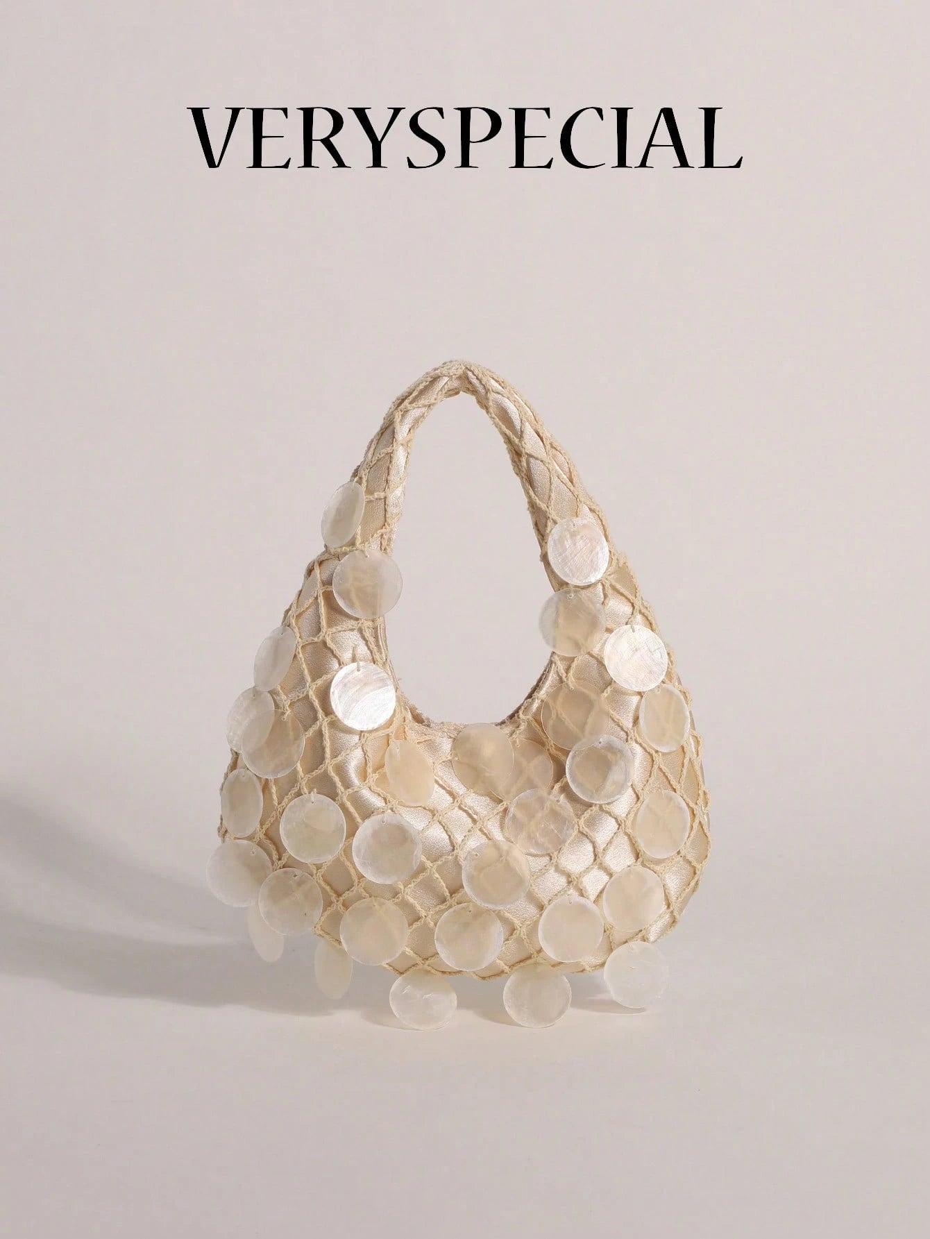 1pc Shell Slice & Sequin Decor Tassel Handbag Bobo Crescent Bag Women's Hand-Carried Bag Handmade Mermaid Sequin Fishnet Woven Bag Handbag Summer Beach Travel Vacation And Pool Evening Party Multi-Sce