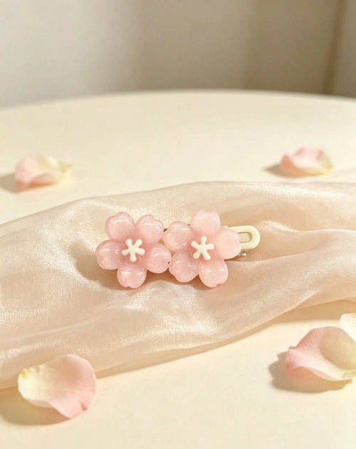 1Pc Shimmery Gradient Pink Double Flower Snap Clip Smooth Material Suitable For School Commute Picnic Casual Outfit Hair Styling Ornament