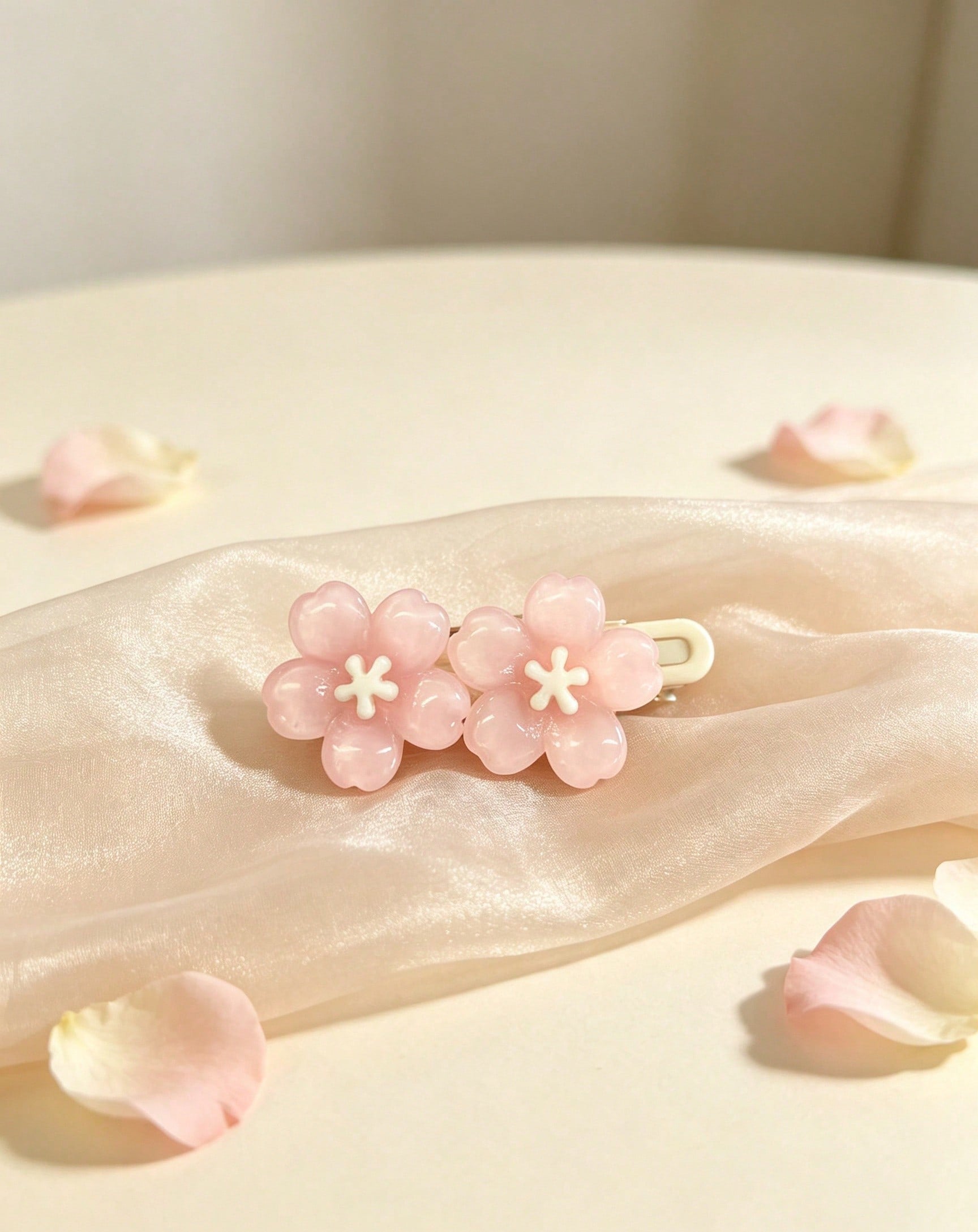 1Pc Shimmery Gradient Pink Double Flower Snap Clip Smooth Material Suitable For School Commute Picnic Casual Outfit Hair Styling Ornament