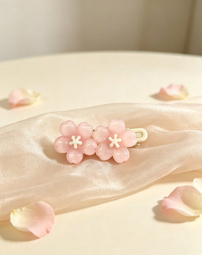 1Pc Shimmery Gradient Pink Double Flower Snap Clip Smooth Material Suitable For School Commute Picnic Casual Outfit Hair Styling Ornament