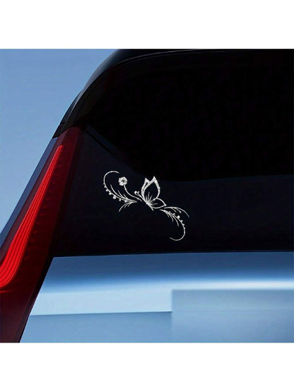 1pc Shiny Butterfly & Floral Reflective Car Sticker- Vinyl Material, Self-Adhesive, Suitable For Car Windows, Motorcycles And Laptops