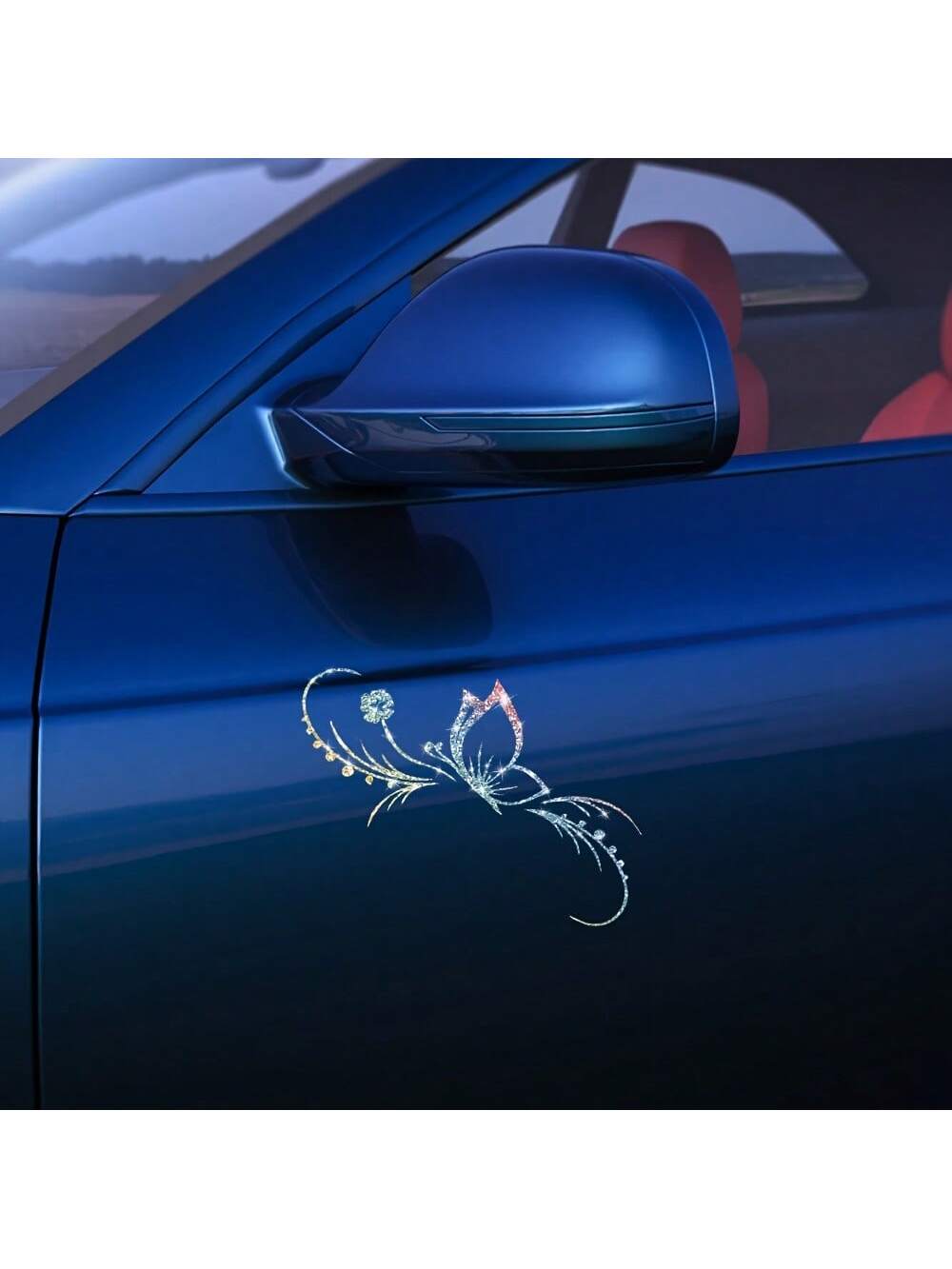1pc Shiny Butterfly & Floral Reflective Car Sticker- Vinyl Material, Self-Adhesive, Suitable For Car Windows, Motorcycles And Laptops