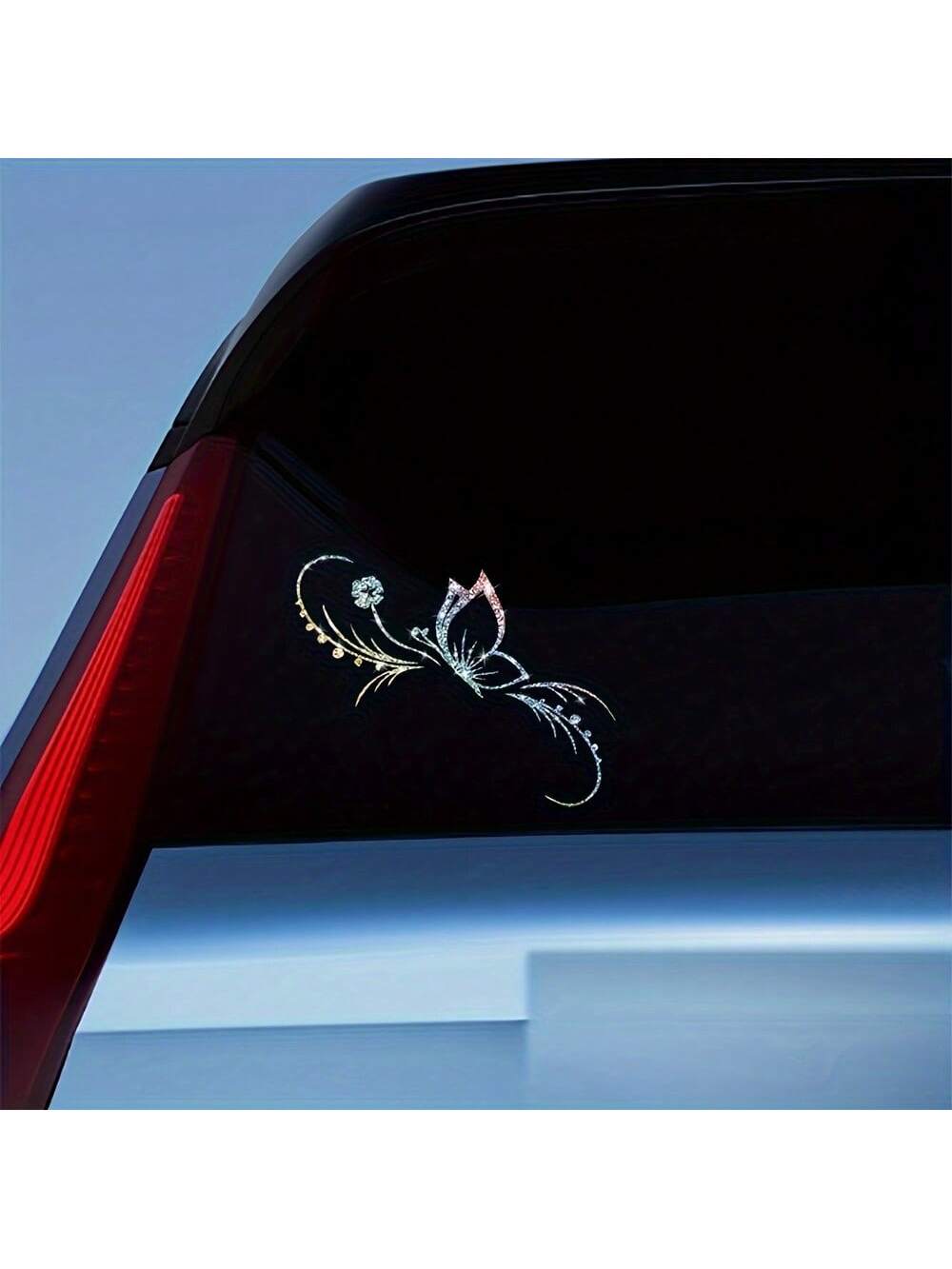 1pc Shiny Butterfly & Floral Reflective Car Sticker- Vinyl Material, Self-Adhesive, Suitable For Car Windows, Motorcycles And Laptops