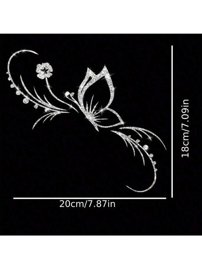 1pc Shiny Butterfly & Floral Reflective Car Sticker- Vinyl Material, Self-Adhesive, Suitable For Car Windows, Motorcycles And Laptops