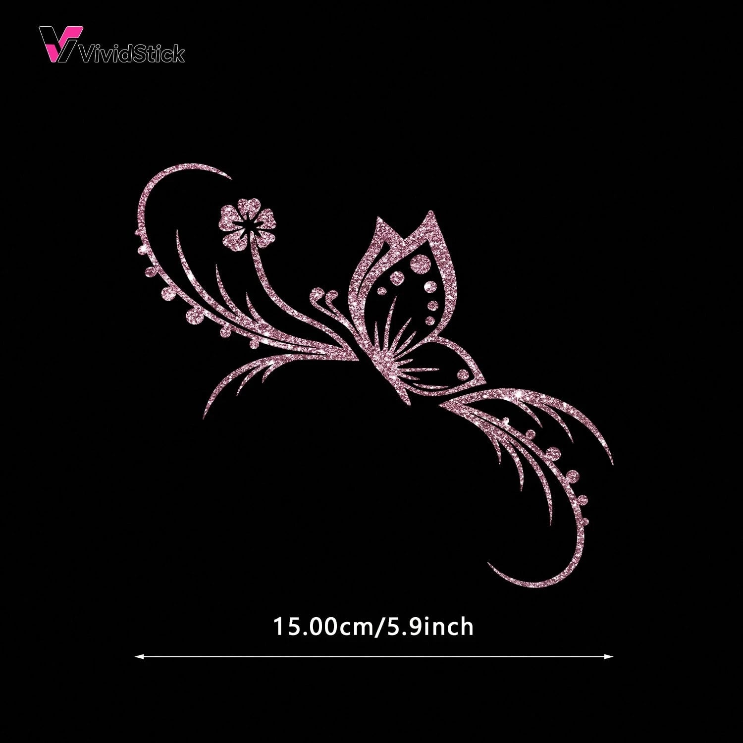 1pc Shiny Butterfly & Floral Reflective Car Sticker- Vinyl Material, Self-Adhesive, Suitable For Car Windows, Motorcycles And Laptops