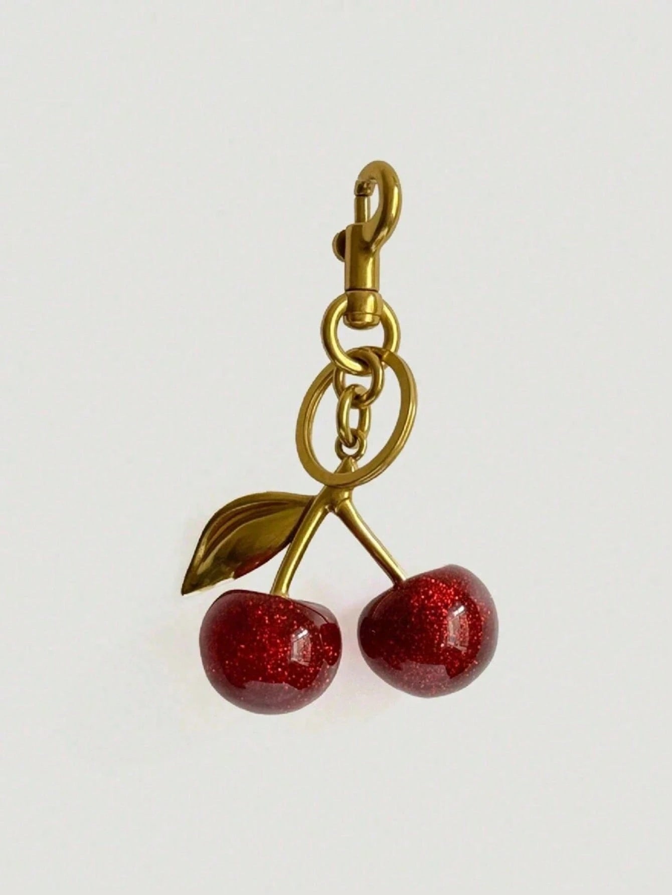 1pc Shiny Cherry Shaped Pendant Keychain, Buckle Decor Bag Accessory For Women Handbags, Jewelry Gift