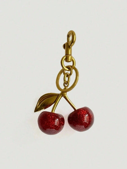 1pc Shiny Cherry Shaped Pendant Keychain, Buckle Decor Bag Accessory For Women Handbags, Jewelry Gift