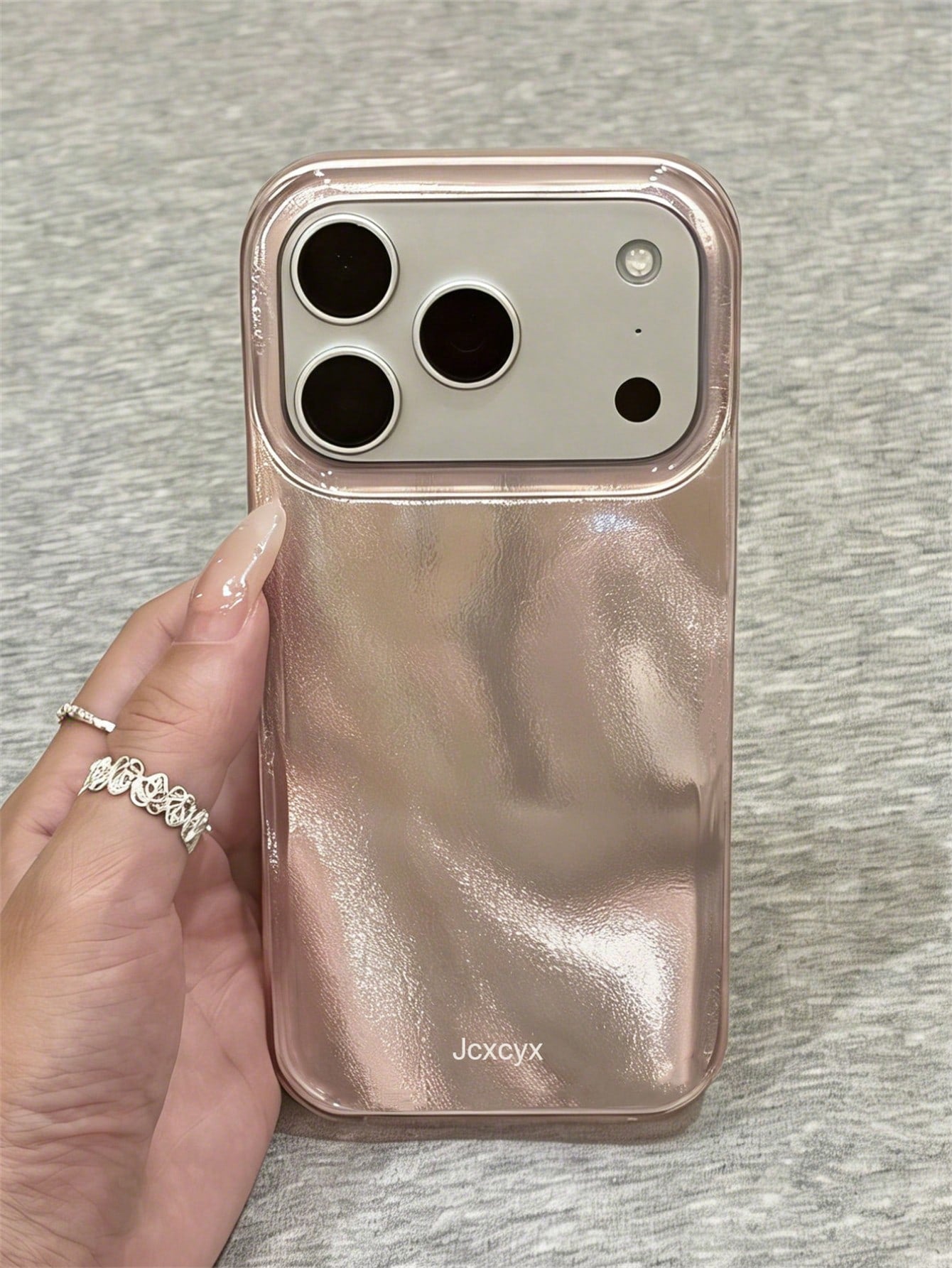 1pc Shiny Sequin Asymmetrical Water Ripple Glossy IMD Phone Case, Compatible With IPhone 17 Pro Max 17 Pro 16 Pro Max 15 Pro Max 14 Pro Max 13 Pro Max 16 15 14 Plus 13 12 Pro 11, Cute Pink Glossy Soft
