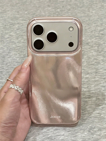 1pc Shiny Sequin Asymmetrical Water Ripple Glossy IMD Phone Case, Compatible With IPhone 17 Pro Max 17 Pro 16 Pro Max 15 Pro Max 14 Pro Max 13 Pro Max 16 15 14 Plus 13 12 Pro 11, Cute Pink Glossy Soft