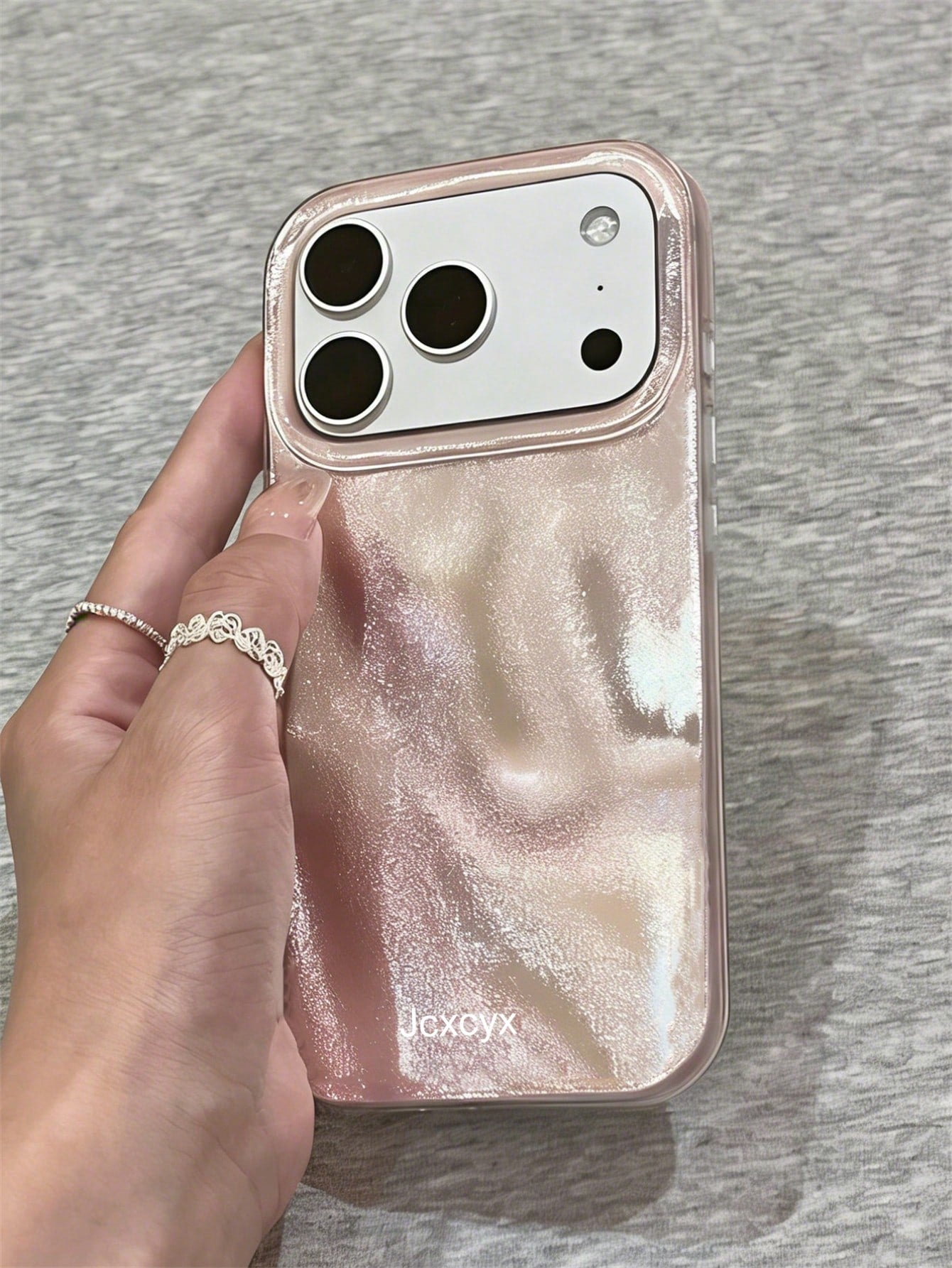 1pc Shiny Sequin Asymmetrical Water Ripple Glossy IMD Phone Case, Compatible With IPhone 17 Pro Max 17 Pro 16 Pro Max 15 Pro Max 14 Pro Max 13 Pro Max 16 15 14 Plus 13 12 Pro 11, Cute Pink Glossy Soft