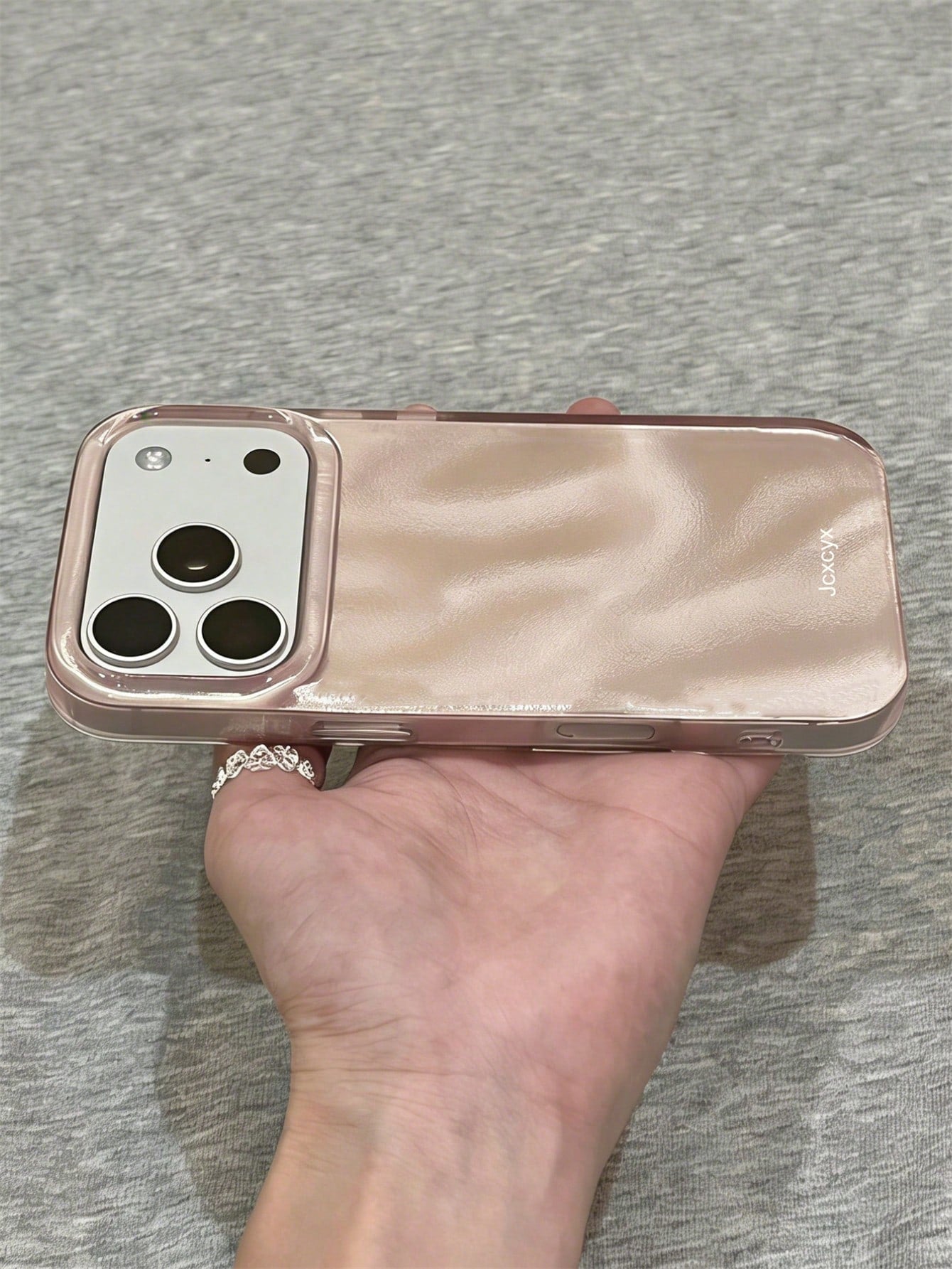 1pc Shiny Sequin Asymmetrical Water Ripple Glossy IMD Phone Case, Compatible With IPhone 17 Pro Max 17 Pro 16 Pro Max 15 Pro Max 14 Pro Max 13 Pro Max 16 15 14 Plus 13 12 Pro 11, Cute Pink Glossy Soft