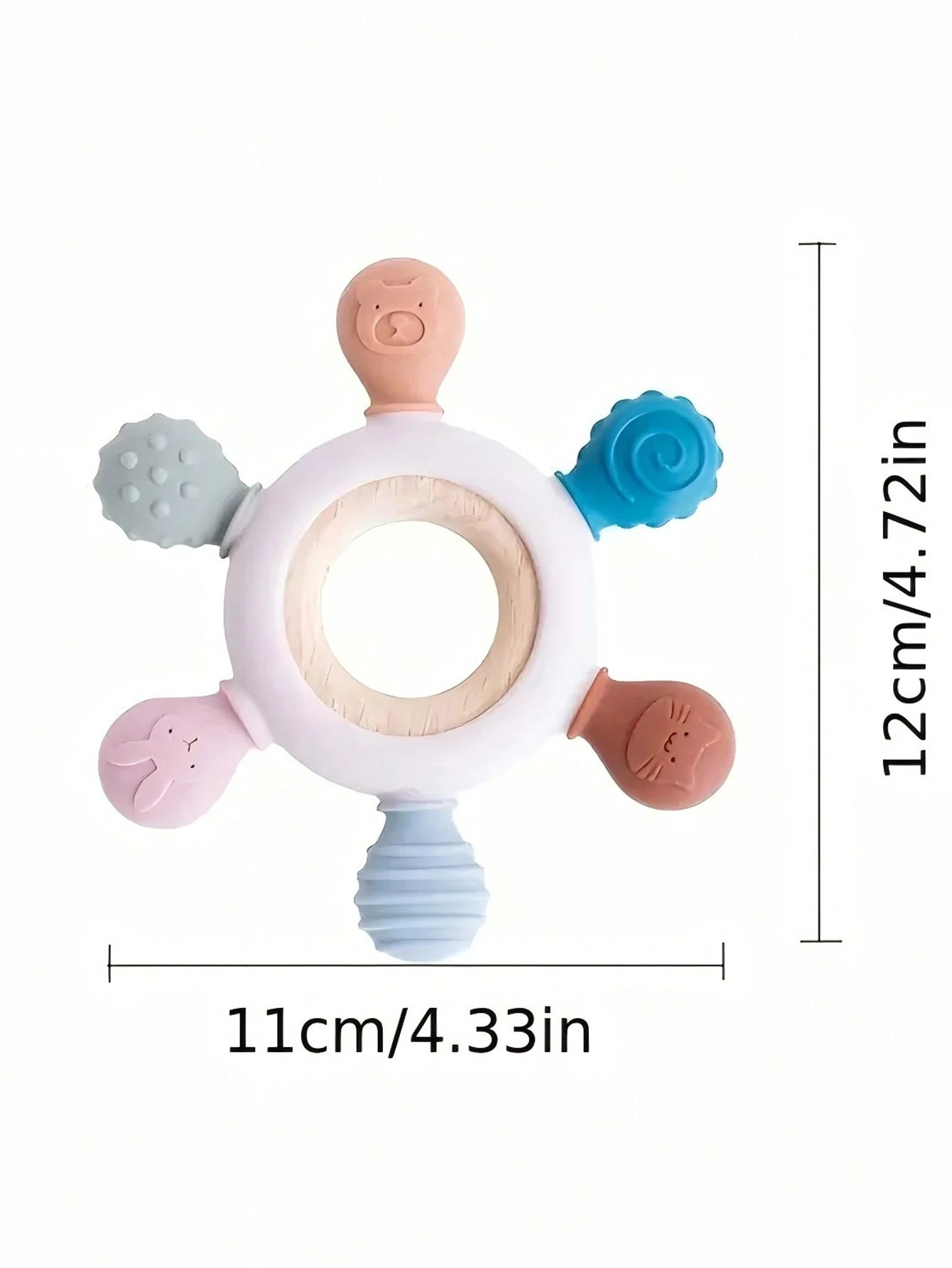 1PC Silicone Baby Teethers Rudder Shape Wooden Teether Ring Touch Training Newborn Chew Toy Children's Dental Care Teething Toys