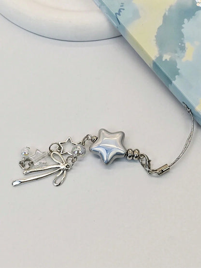 1pc Silver Star Phone Case Chain, Cute Star Pendant Keychain, Phone Lanyard, Key Ring, Personalized Charm Wristband, Girl Phone Accessory