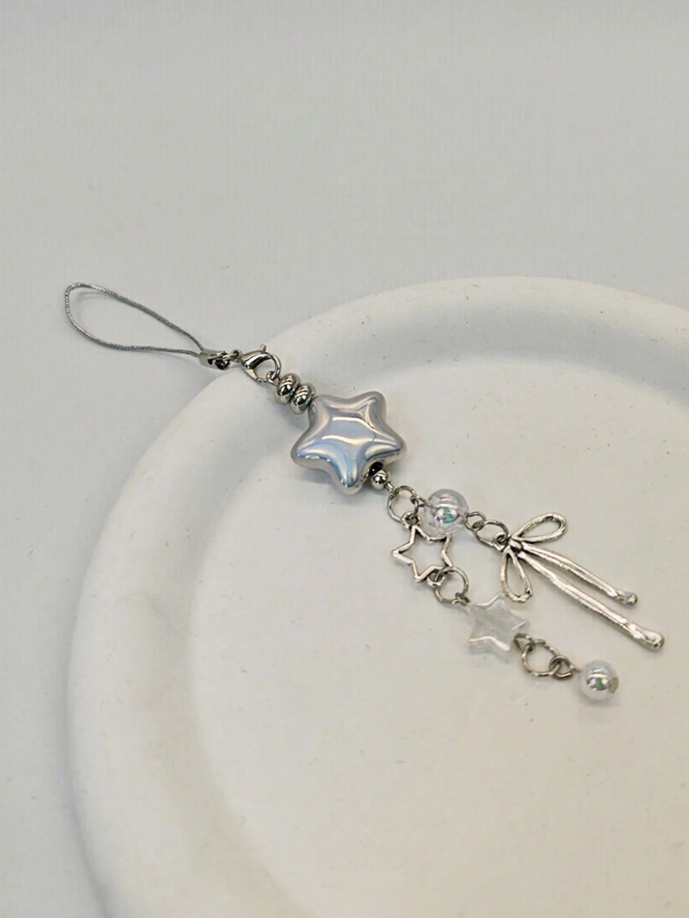 1pc Silver Star Phone Case Chain, Cute Star Pendant Keychain, Phone Lanyard, Key Ring, Personalized Charm Wristband, Girl Phone Accessory
