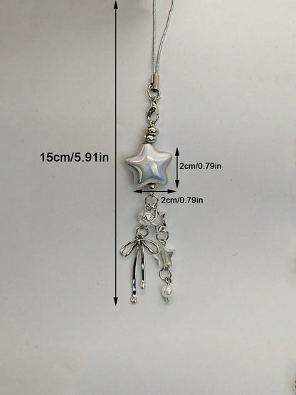 1pc Silver Star Phone Case Chain, Cute Star Pendant Keychain, Phone Lanyard, Key Ring, Personalized Charm Wristband, Girl Phone Accessory