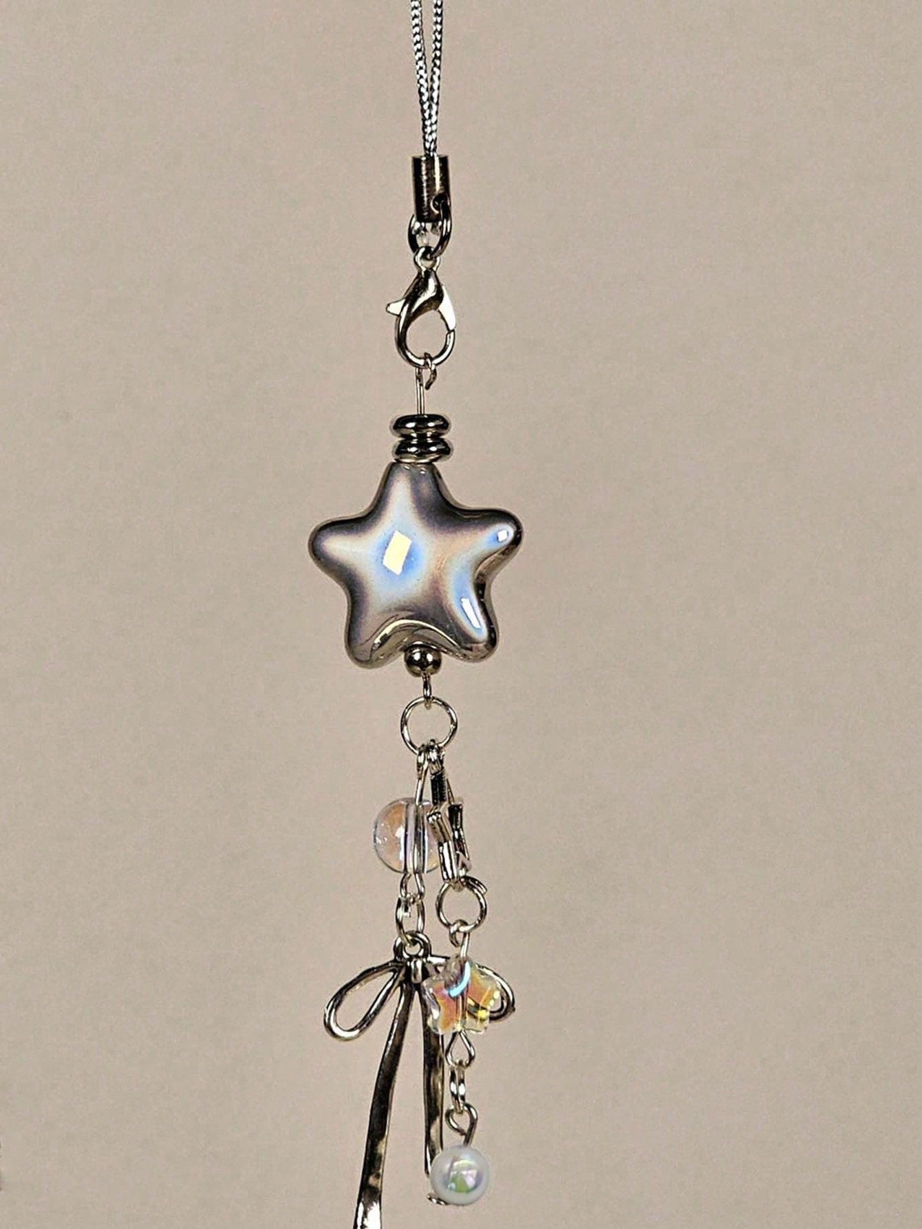 1pc Silver Star Phone Case Chain, Cute Star Pendant Keychain, Phone Lanyard, Key Ring, Personalized Charm Wristband, Girl Phone Accessory