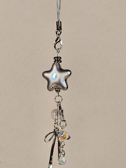 1pc Silver Star Phone Case Chain, Cute Star Pendant Keychain, Phone Lanyard, Key Ring, Personalized Charm Wristband, Girl Phone Accessory