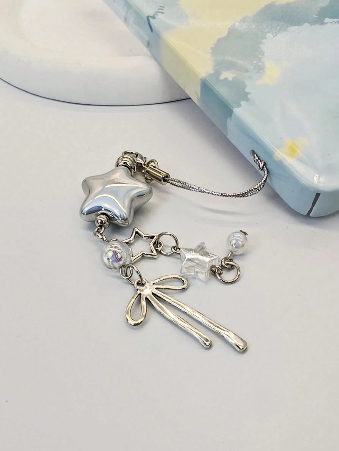 1pc Silver Star Phone Case Chain, Cute Star Pendant Keychain, Phone Lanyard, Key Ring, Personalized Charm Wristband, Girl Phone Accessory
