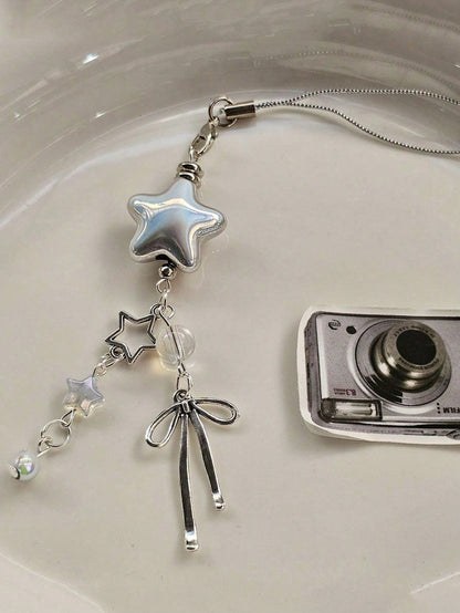 1pc Silver Star Phone Case Chain, Cute Star Pendant Keychain, Phone Lanyard, Key Ring, Personalized Charm Wristband, Girl Phone Accessory