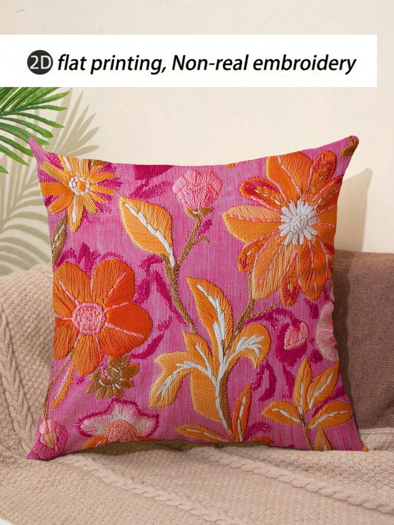 1pc Single-Sided Printing 45x45 Cm Super Soft Short Plush Throw Pillow Cover- Retro Floral Print In Pink & Orange, Zipper Closure, Hand Wash Only For Home & Thanksgiving Decor (No Insert), Decorative