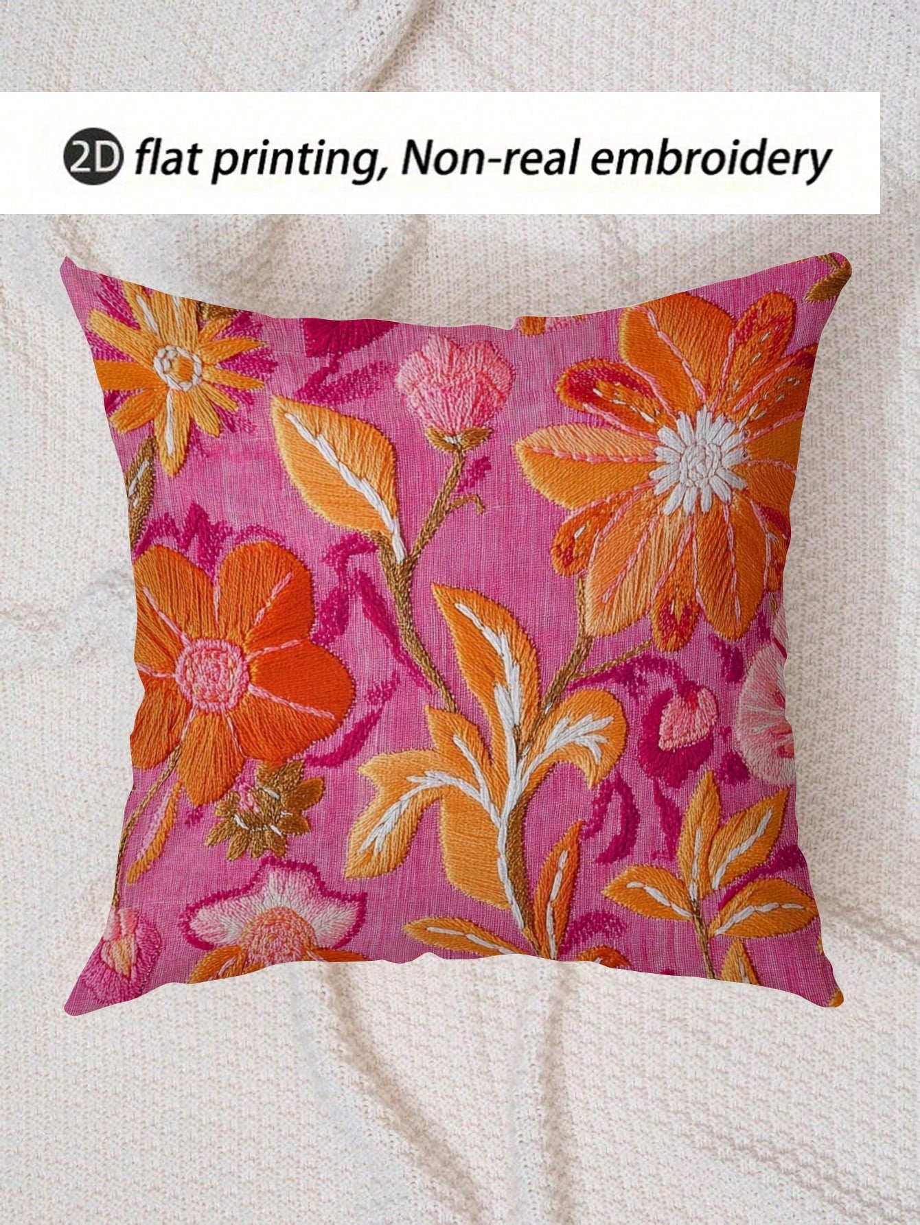 1pc Single-Sided Printing 45x45 Cm Super Soft Short Plush Throw Pillow Cover- Retro Floral Print In Pink & Orange, Zipper Closure, Hand Wash Only For Home & Thanksgiving Decor (No Insert), Decorative