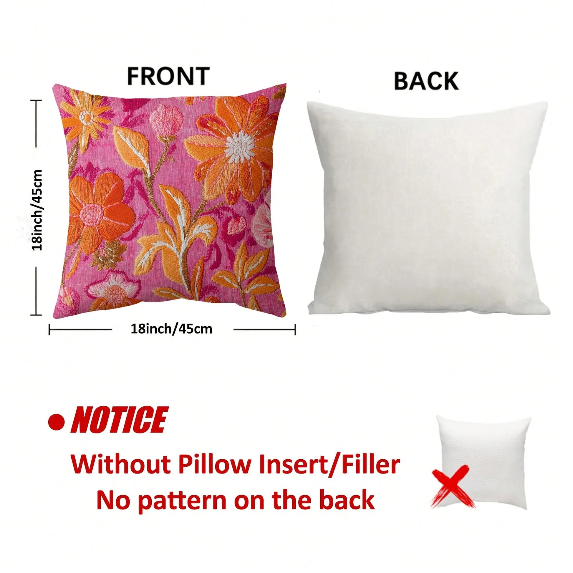 1pc Single-Sided Printing 45x45 Cm Super Soft Short Plush Throw Pillow Cover- Retro Floral Print In Pink & Orange, Zipper Closure, Hand Wash Only For Home & Thanksgiving Decor (No Insert), Decorative