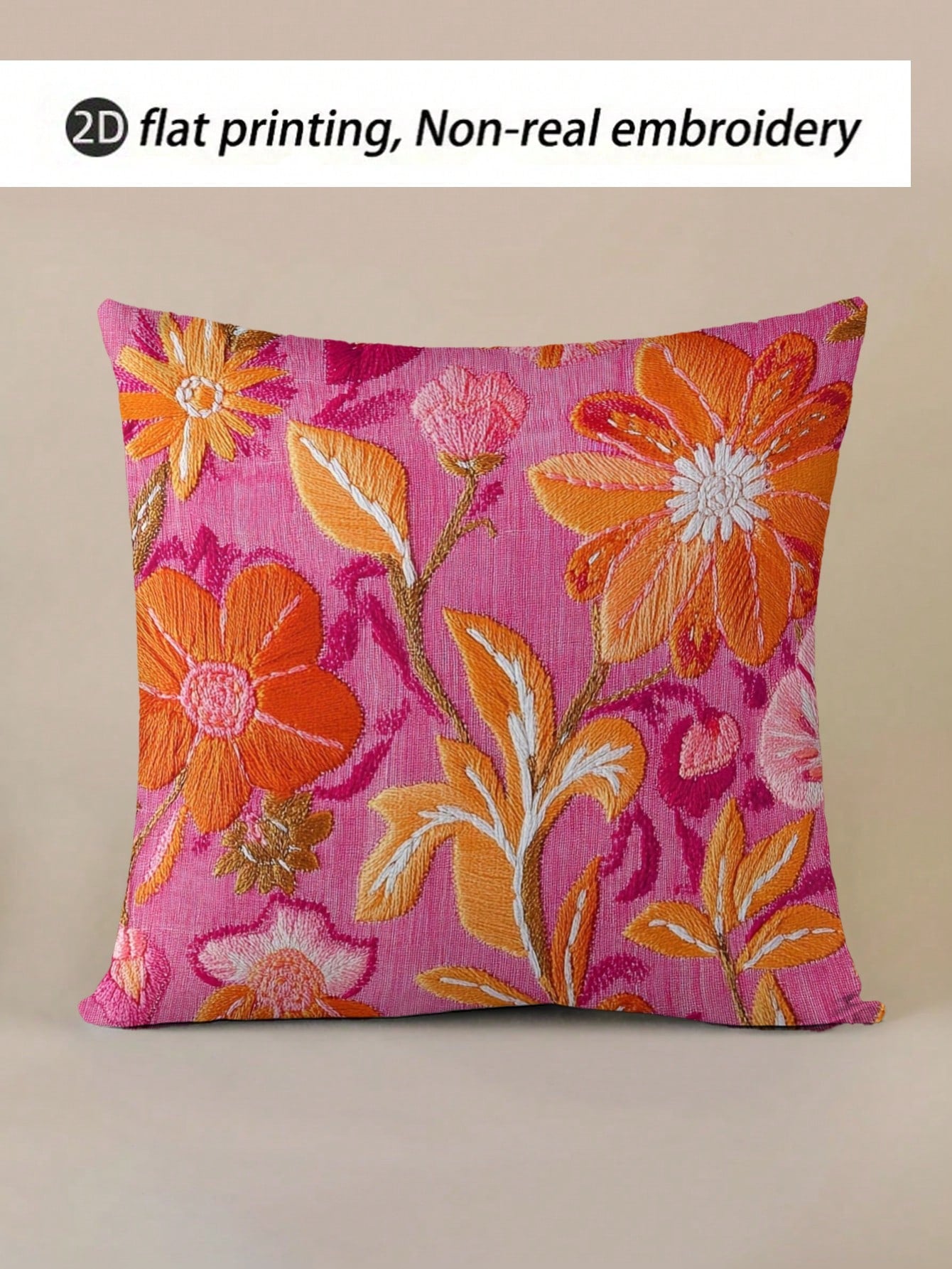 1pc Single-Sided Printing 45x45 Cm Super Soft Short Plush Throw Pillow Cover- Retro Floral Print In Pink & Orange, Zipper Closure, Hand Wash Only For Home & Thanksgiving Decor (No Insert), Decorative
