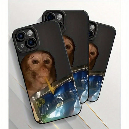 1pc [Sipping Caprisun Phone Case Fun] Monkey Sipping Caprisun Phone Case, Fall And Shockproof Phone Case In Summer, Full Side Protection For IPhone 15/14/13/12/11 Pro Max Phone CaseSuitable For IPhone