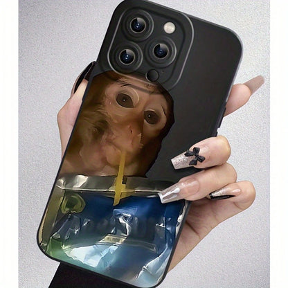 1pc [Sipping Caprisun Phone Case Fun] Monkey Sipping Caprisun Phone Case, Fall And Shockproof Phone Case In Summer, Full Side Protection For IPhone 15/14/13/12/11 Pro Max Phone CaseSuitable For IPhone