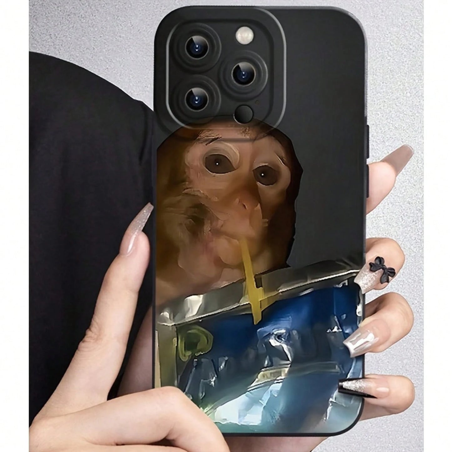 1pc [Sipping Caprisun Phone Case Fun] Monkey Sipping Caprisun Phone Case, Fall And Shockproof Phone Case In Summer, Full Side Protection For IPhone 15/14/13/12/11 Pro Max Phone CaseSuitable For IPhone