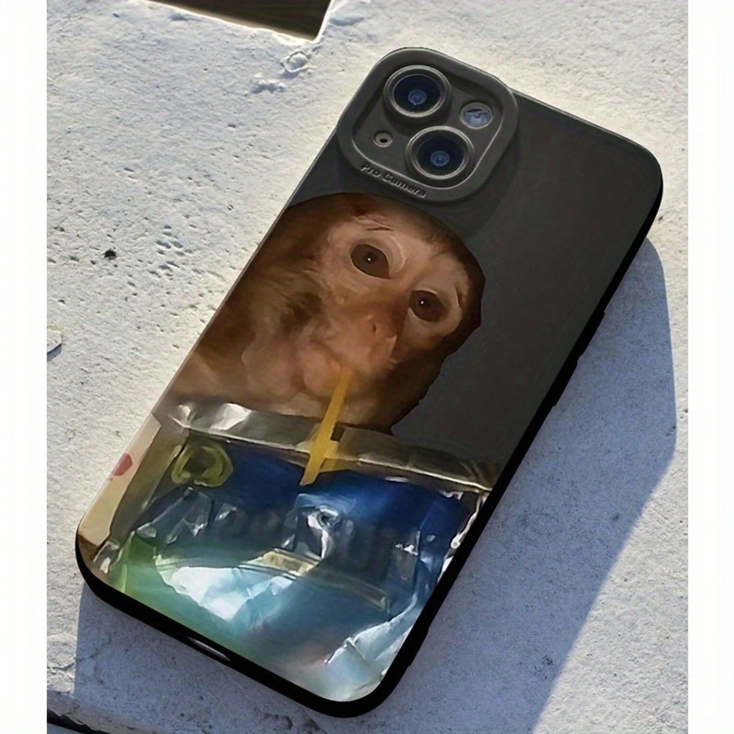 1pc [Sipping Caprisun Phone Case Fun] Monkey Sipping Caprisun Phone Case, Fall And Shockproof Phone Case In Summer, Full Side Protection For IPhone 15/14/13/12/11 Pro Max Phone CaseSuitable For IPhone